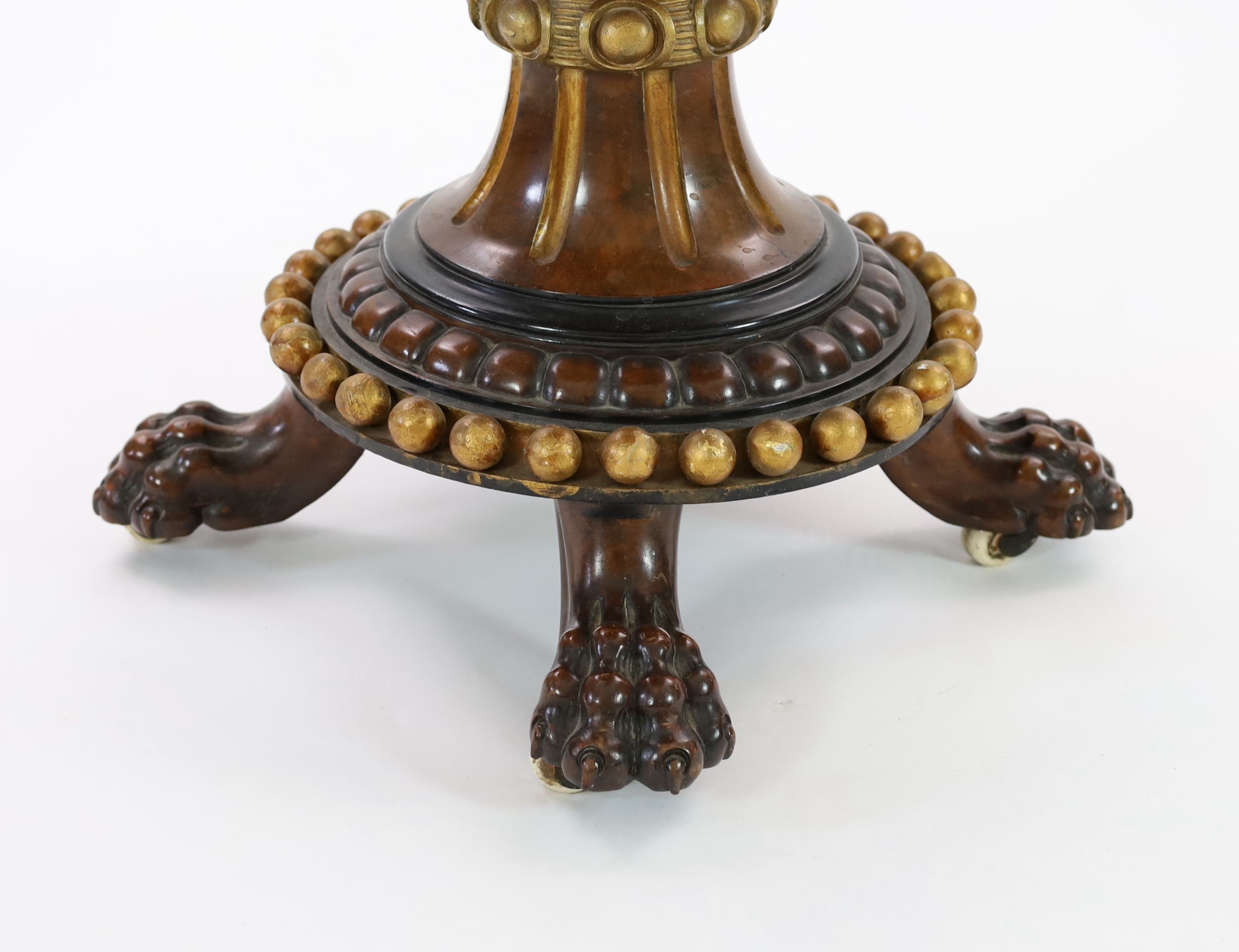 A Victorian parcel gilt carved mahogany and pietra dura centre table, W.69cm H.72cm